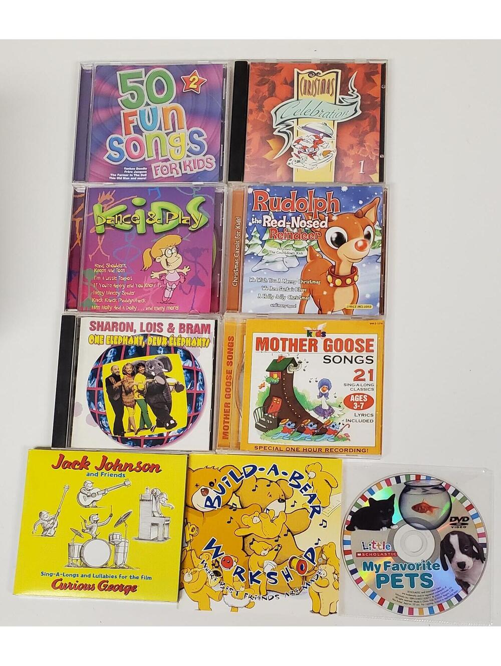 Assorted Kids Music & DVD Lot – 9 Discs incl. Jack Johnson, Mother Goose+ VG